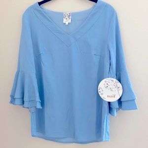 BNWT Naïf bell sleeve blue v neck top